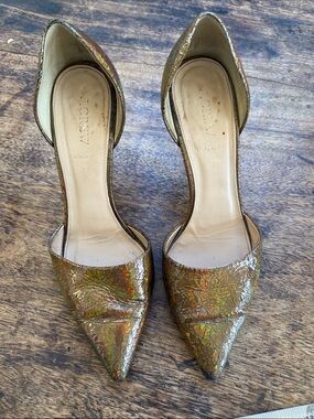 J. Crew Iridescent Pointed-Toe D'Orsay Pumps in Gold Multicolor size 9